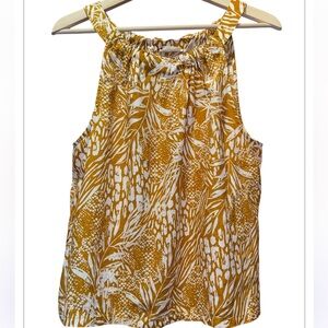 Christian Siriano Linen Mustard and White Leaf Print Tank Top